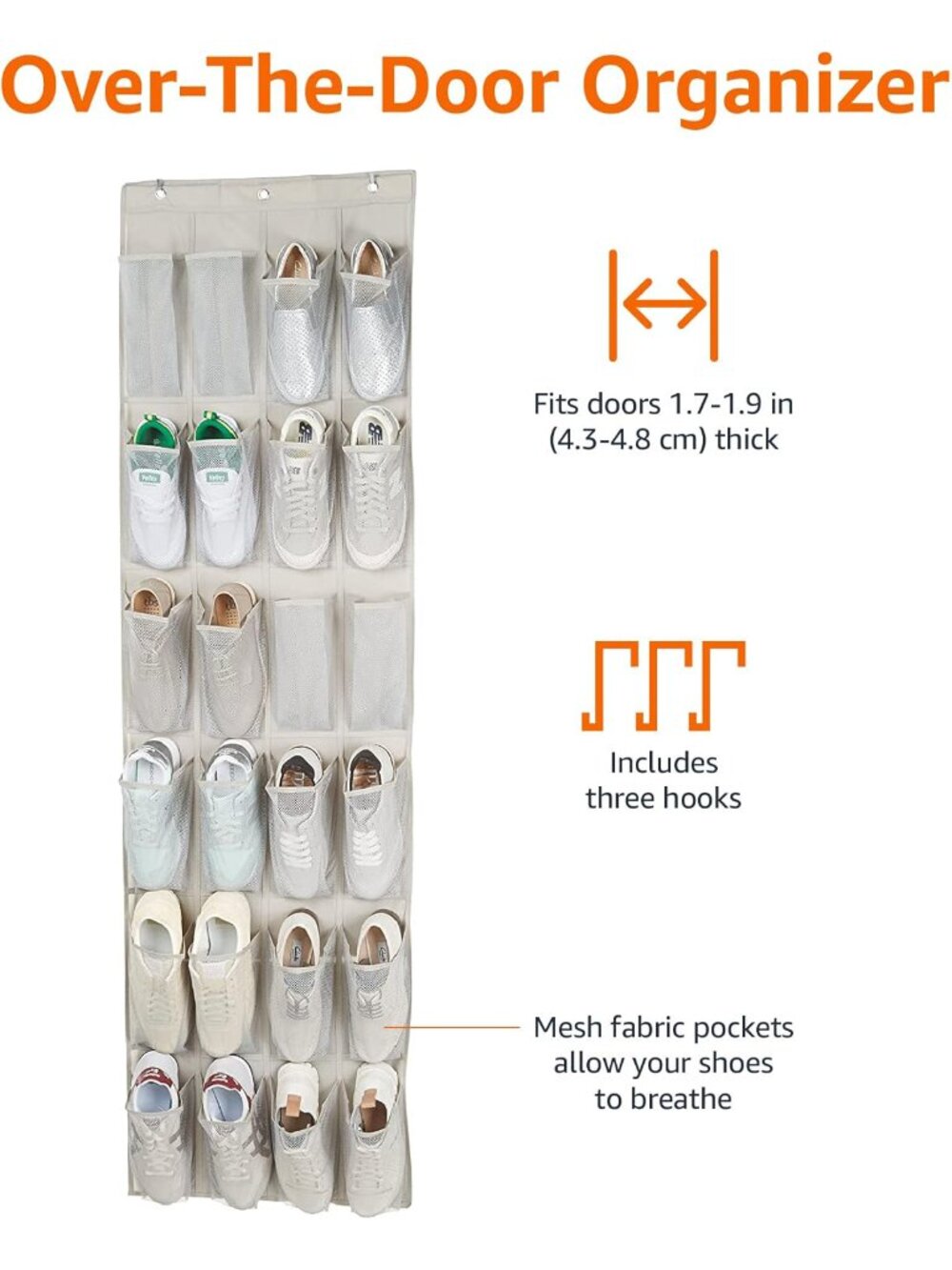 Amazon Basics 24 Medium Mesh Pocket Over-the-Door Hanging Shoe Organizer (NIB) - Picture 4 of 6